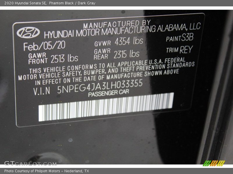 Phantom Black / Dark Gray 2020 Hyundai Sonata SE