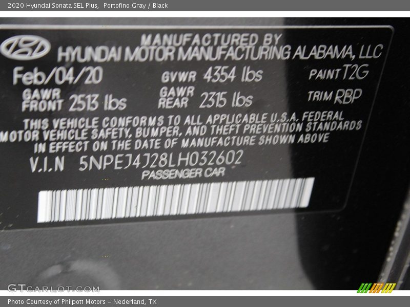 Portofino Gray / Black 2020 Hyundai Sonata SEL Plus