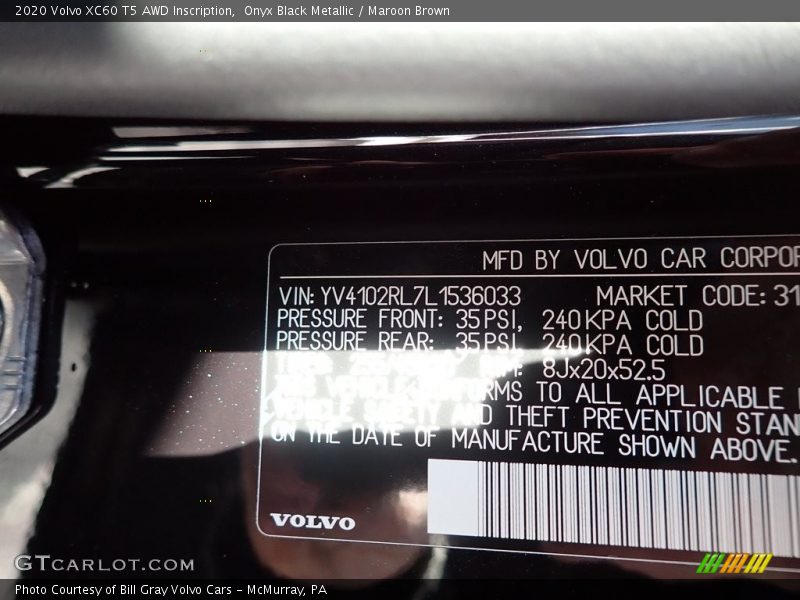 Onyx Black Metallic / Maroon Brown 2020 Volvo XC60 T5 AWD Inscription