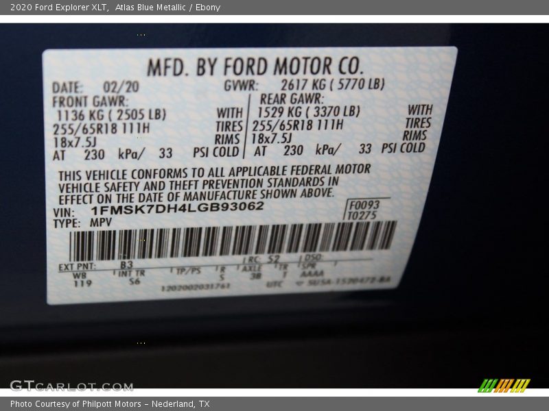Atlas Blue Metallic / Ebony 2020 Ford Explorer XLT