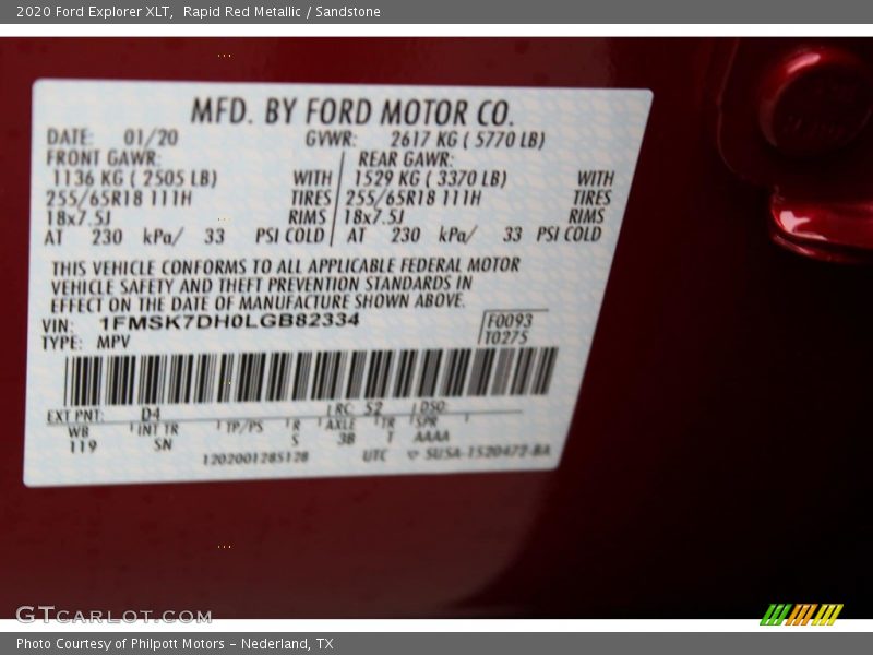 Rapid Red Metallic / Sandstone 2020 Ford Explorer XLT