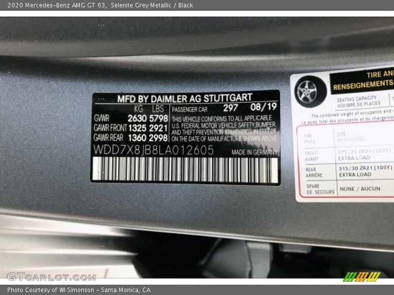 2020 AMG GT 63 Selenite Grey Metallic Color Code 297