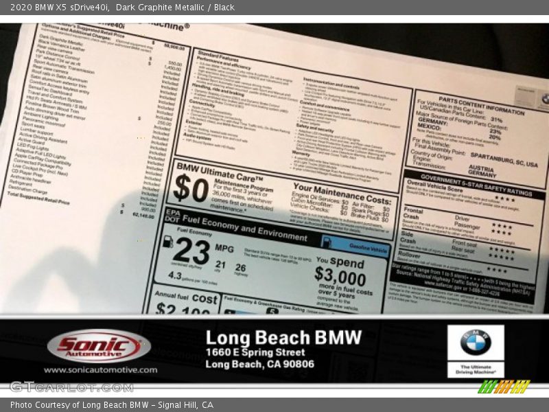 Dark Graphite Metallic / Black 2020 BMW X5 sDrive40i