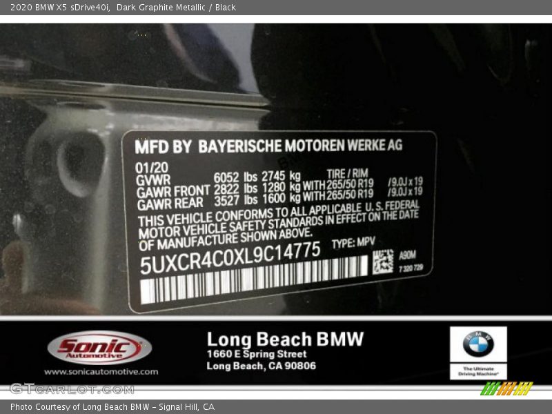 Dark Graphite Metallic / Black 2020 BMW X5 sDrive40i