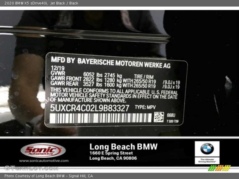 Jet Black / Black 2020 BMW X5 sDrive40i