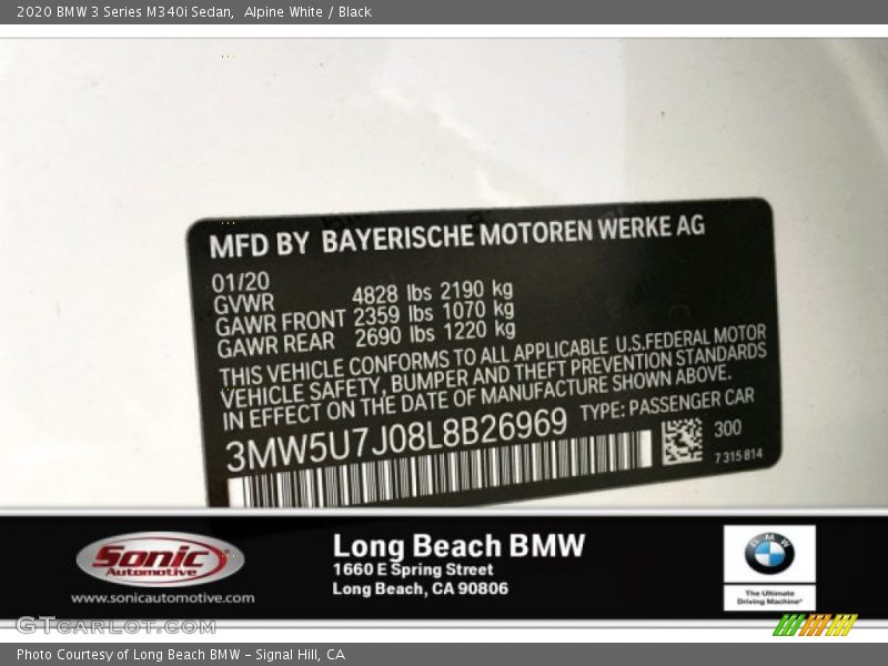 Alpine White / Black 2020 BMW 3 Series M340i Sedan