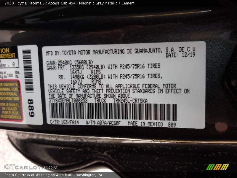 Magnetic Gray Metallic / Cement 2020 Toyota Tacoma SR Access Cab 4x4