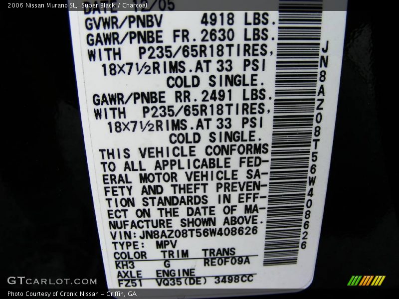 Super Black / Charcoal 2006 Nissan Murano SL