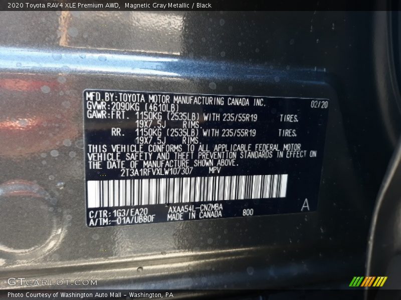 Magnetic Gray Metallic / Black 2020 Toyota RAV4 XLE Premium AWD