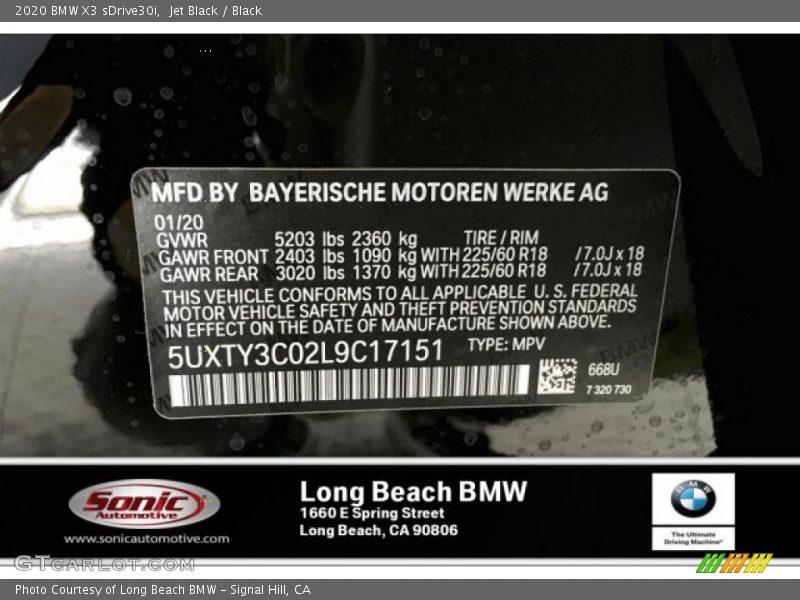 Jet Black / Black 2020 BMW X3 sDrive30i