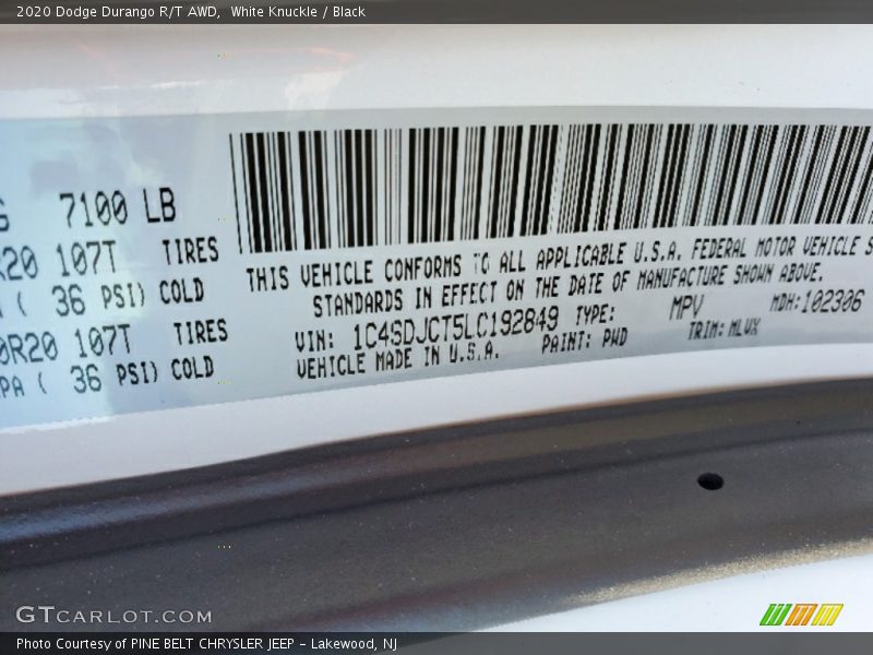 White Knuckle / Black 2020 Dodge Durango R/T AWD