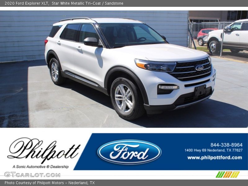 Star White Metallic Tri-Coat / Sandstone 2020 Ford Explorer XLT