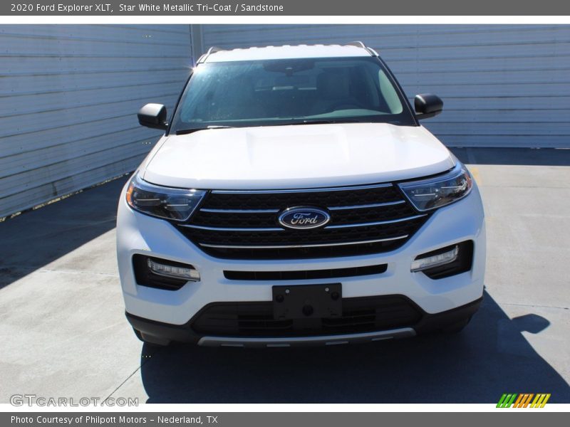 Star White Metallic Tri-Coat / Sandstone 2020 Ford Explorer XLT