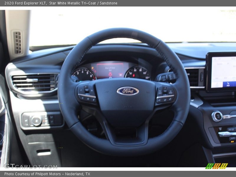 Star White Metallic Tri-Coat / Sandstone 2020 Ford Explorer XLT