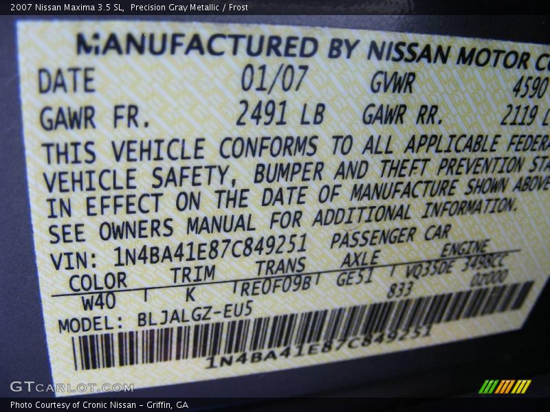 Precision Gray Metallic / Frost 2007 Nissan Maxima 3.5 SL