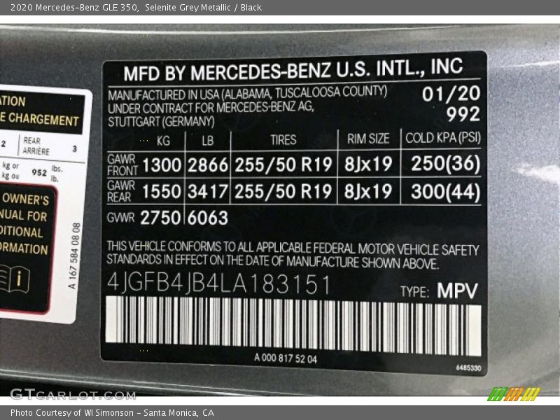 Selenite Grey Metallic / Black 2020 Mercedes-Benz GLE 350