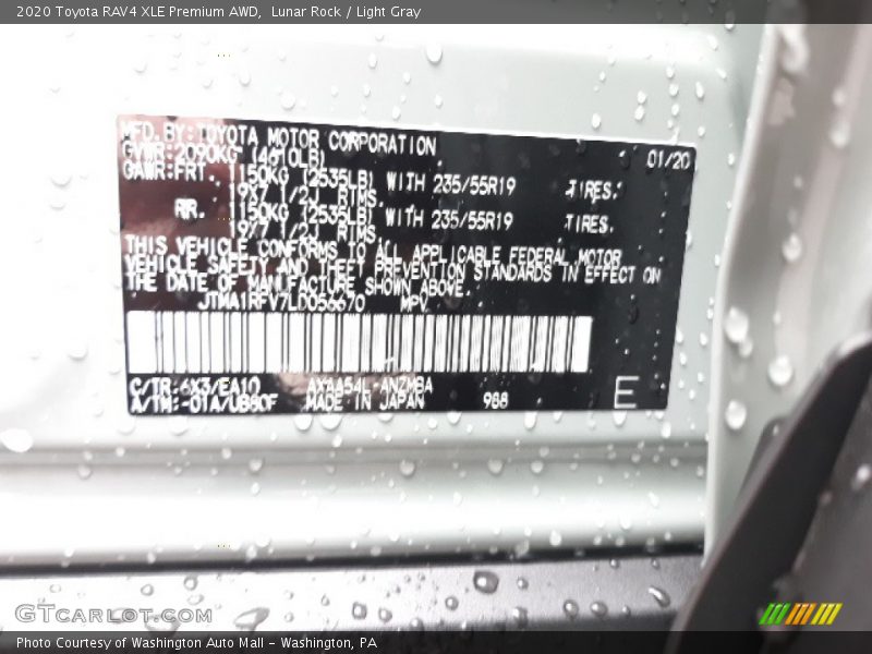 Lunar Rock / Light Gray 2020 Toyota RAV4 XLE Premium AWD