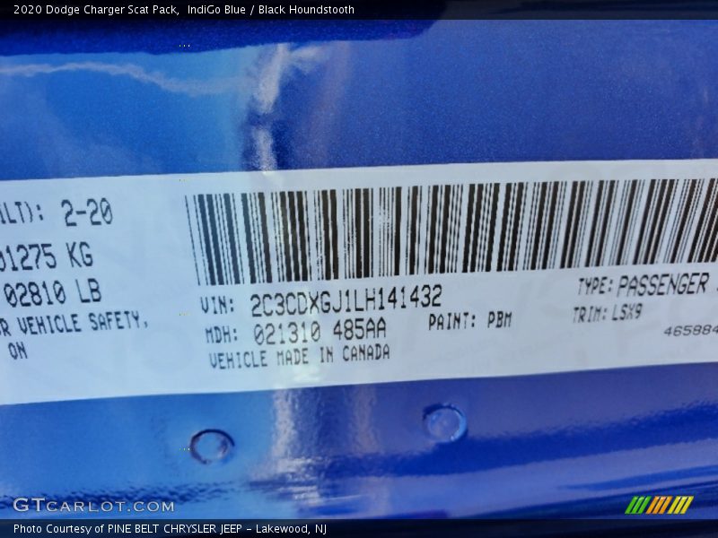 2020 Charger Scat Pack IndiGo Blue Color Code PBM