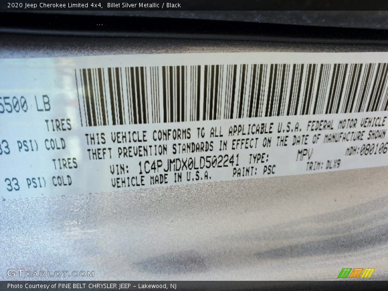 Billet Silver Metallic / Black 2020 Jeep Cherokee Limited 4x4