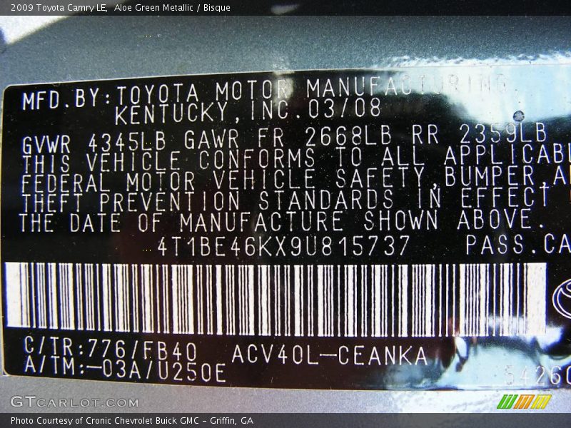 Aloe Green Metallic / Bisque 2009 Toyota Camry LE