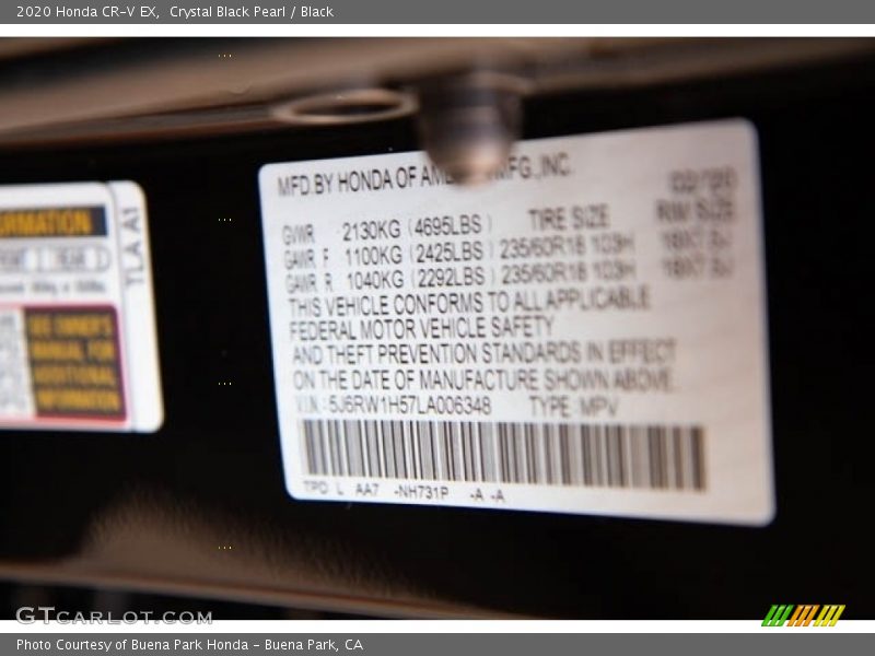 Crystal Black Pearl / Black 2020 Honda CR-V EX