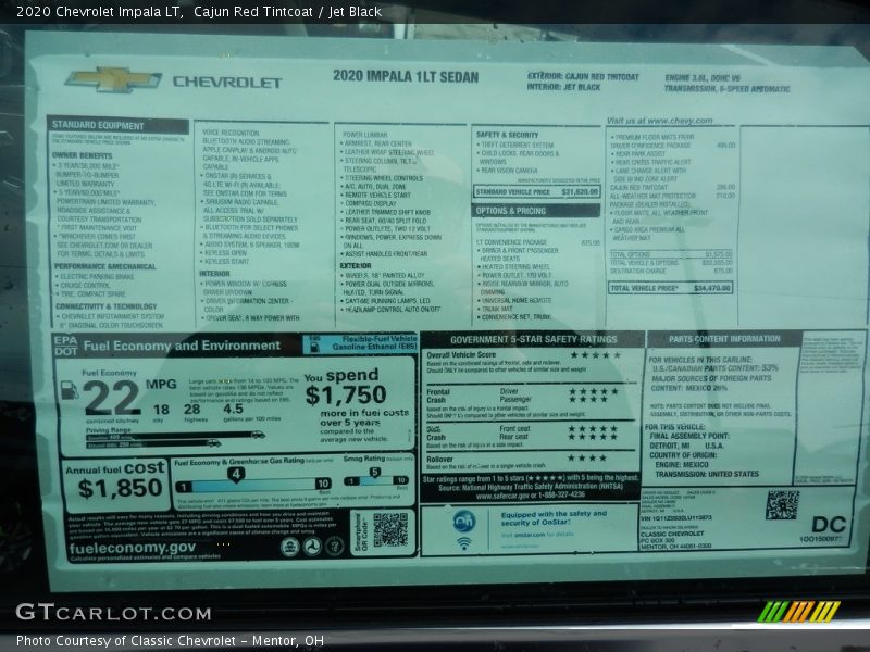 Cajun Red Tintcoat / Jet Black 2020 Chevrolet Impala LT