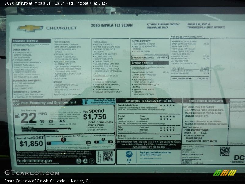 Cajun Red Tintcoat / Jet Black 2020 Chevrolet Impala LT