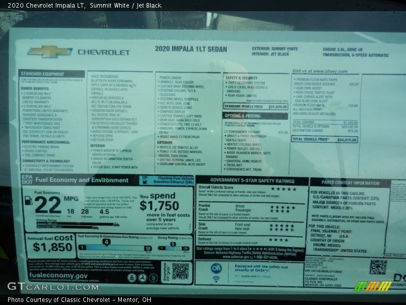 Summit White / Jet Black 2020 Chevrolet Impala LT