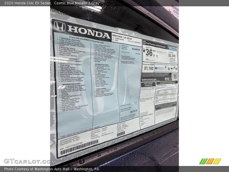 Cosmic Blue Metallic / Gray 2020 Honda Civic EX Sedan