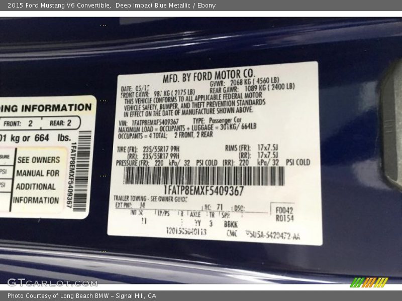 Deep Impact Blue Metallic / Ebony 2015 Ford Mustang V6 Convertible