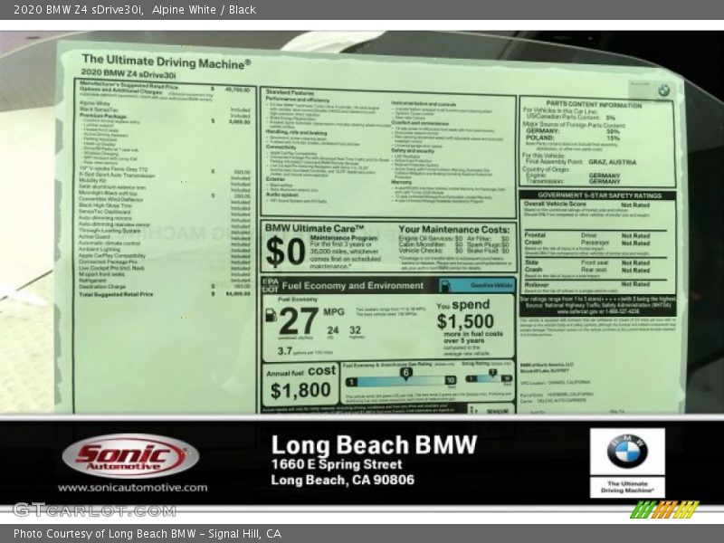 Alpine White / Black 2020 BMW Z4 sDrive30i