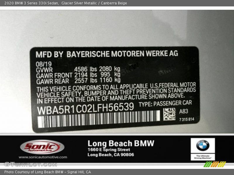 Glacier Silver Metallic / Canberra Beige 2020 BMW 3 Series 330i Sedan