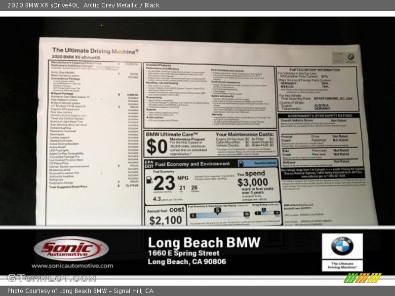 Arctic Grey Metallic / Black 2020 BMW X6 sDrive40i