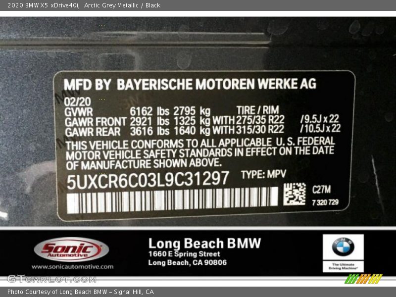 Arctic Grey Metallic / Black 2020 BMW X5 xDrive40i