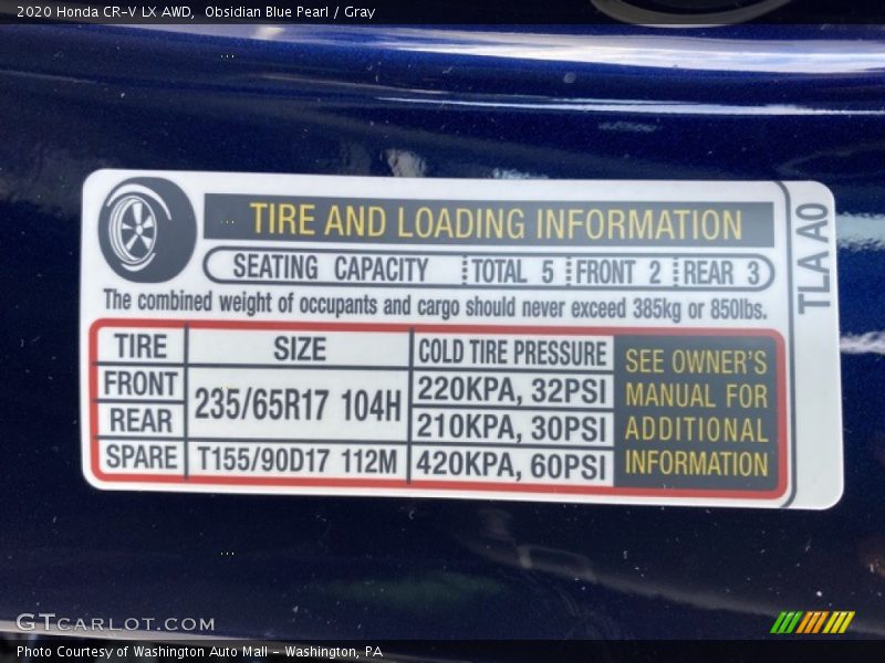 Obsidian Blue Pearl / Gray 2020 Honda CR-V LX AWD