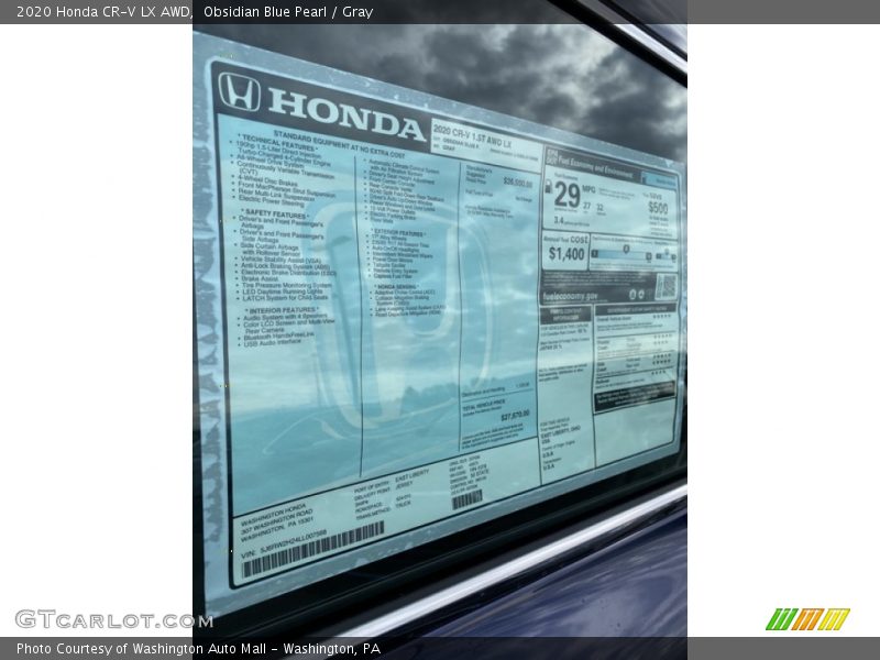 Obsidian Blue Pearl / Gray 2020 Honda CR-V LX AWD