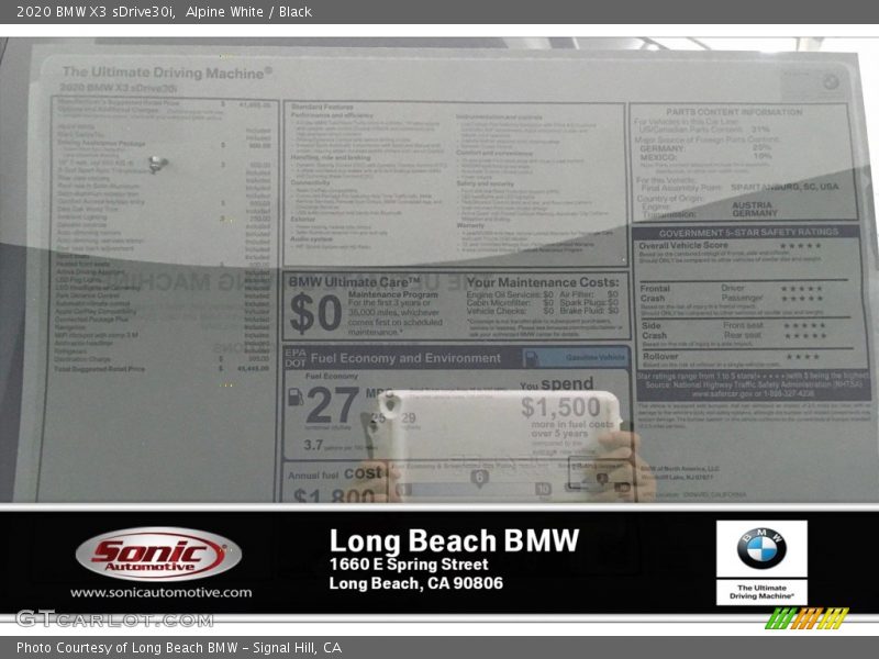 Alpine White / Black 2020 BMW X3 sDrive30i