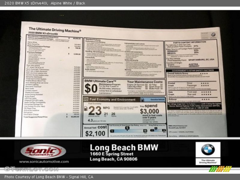 Alpine White / Black 2020 BMW X5 sDrive40i