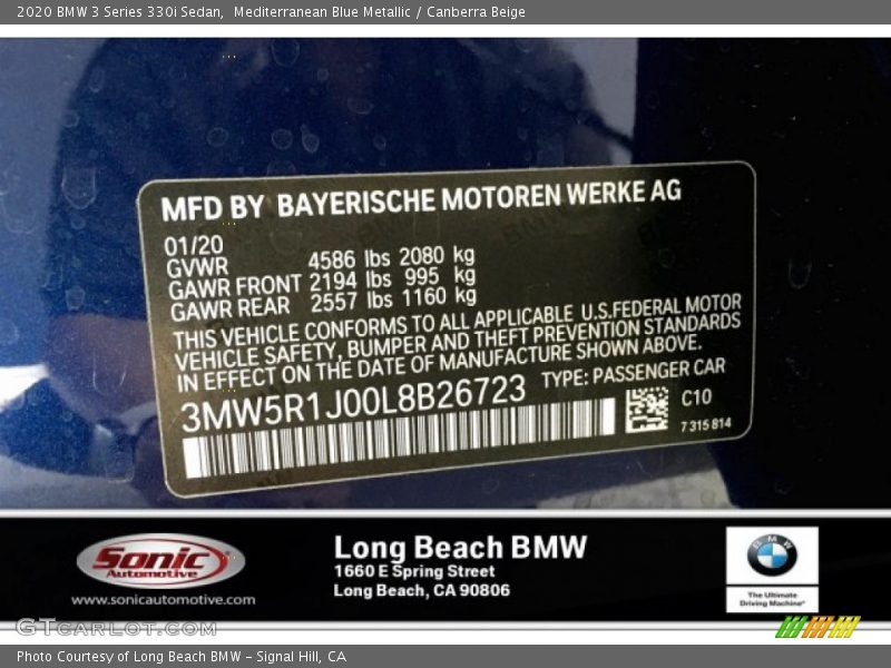Mediterranean Blue Metallic / Canberra Beige 2020 BMW 3 Series 330i Sedan