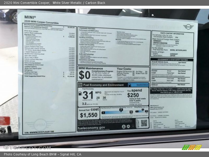  2020 Convertible Cooper Window Sticker