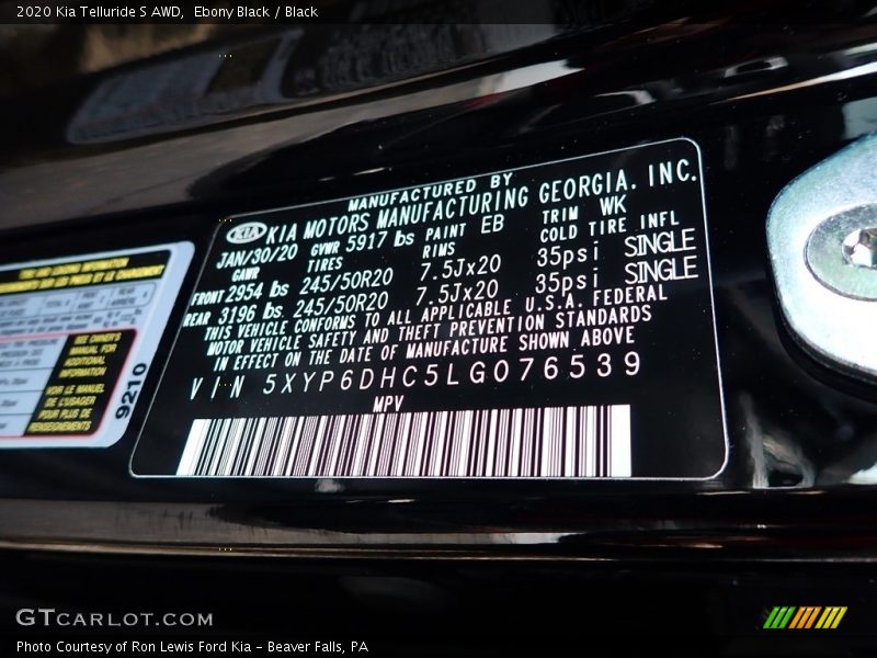 Ebony Black / Black 2020 Kia Telluride S AWD