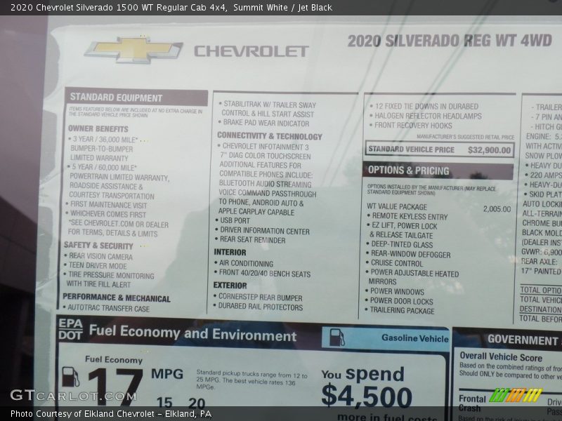  2020 Silverado 1500 WT Regular Cab 4x4 Window Sticker