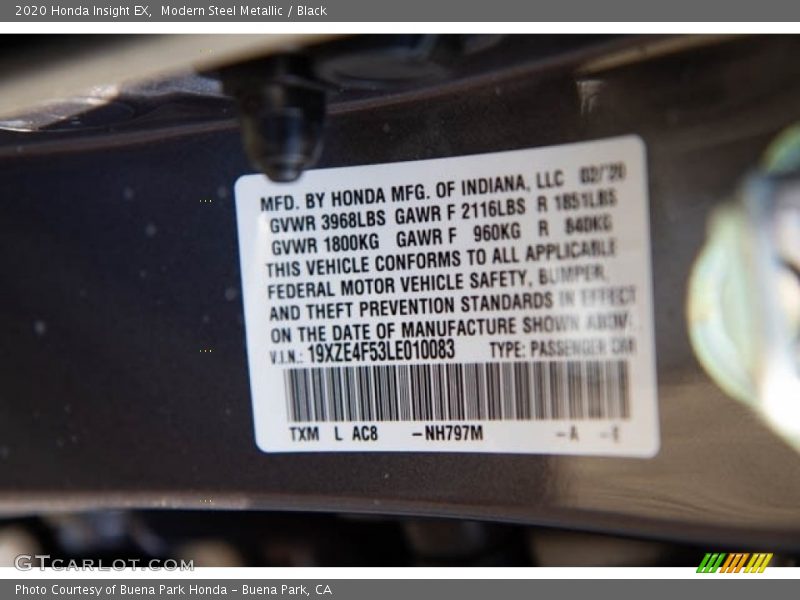 Modern Steel Metallic / Black 2020 Honda Insight EX