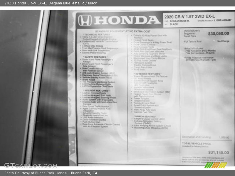 Aegean Blue Metallic / Black 2020 Honda CR-V EX-L