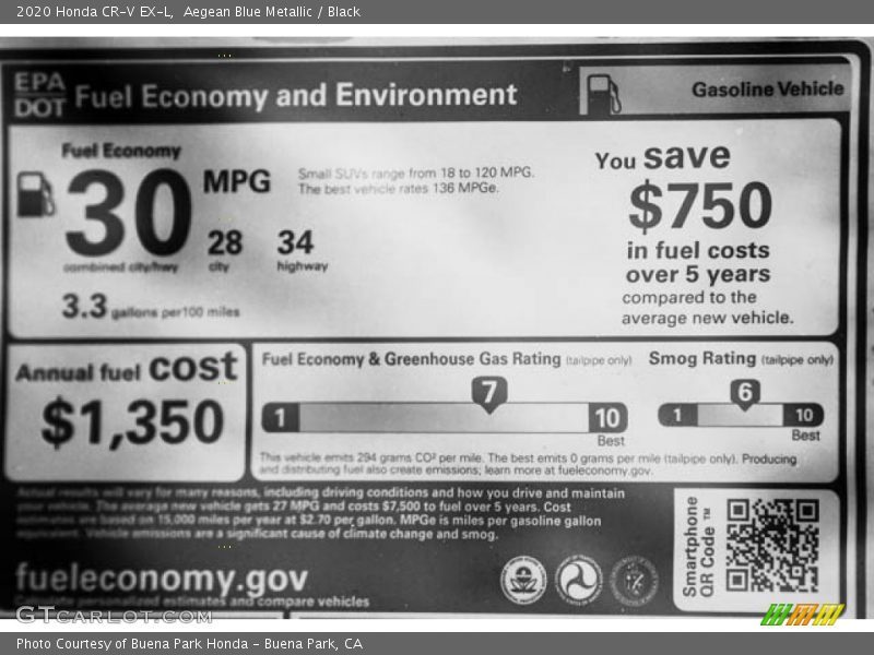 Aegean Blue Metallic / Black 2020 Honda CR-V EX-L