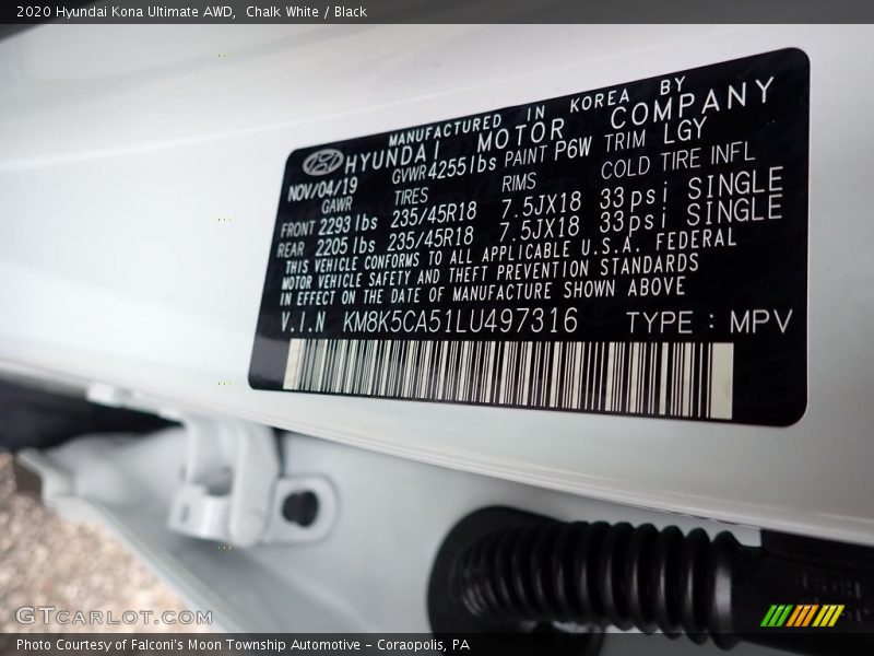 Chalk White / Black 2020 Hyundai Kona Ultimate AWD