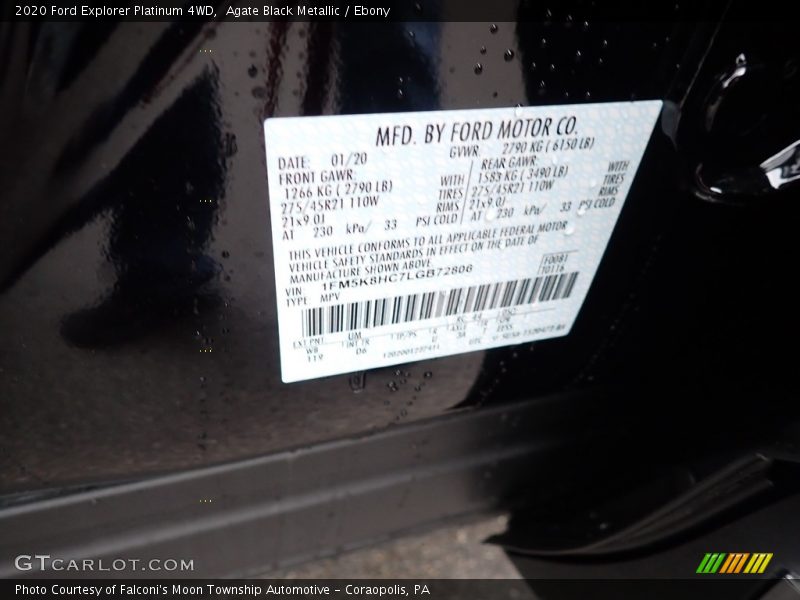 Agate Black Metallic / Ebony 2020 Ford Explorer Platinum 4WD