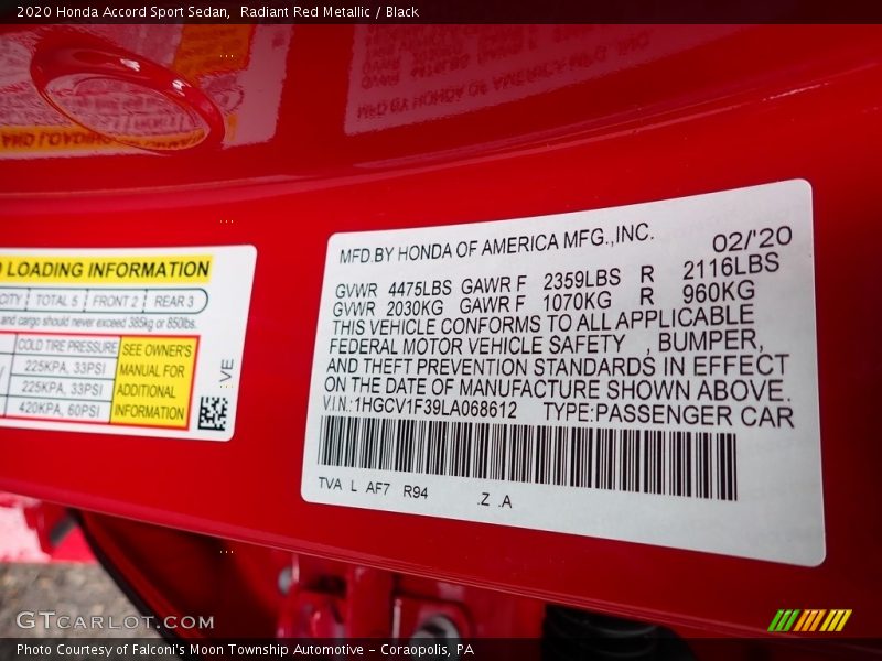 2020 Accord Sport Sedan Radiant Red Metallic Color Code R94