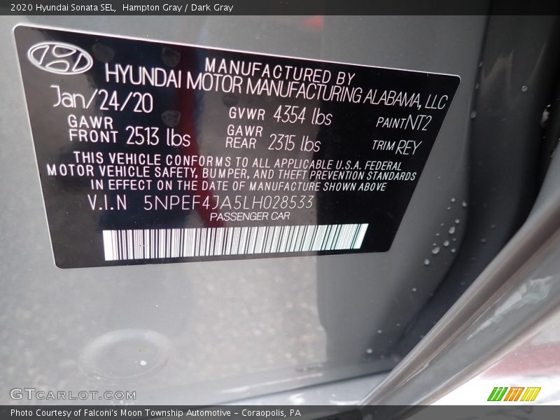 Hampton Gray / Dark Gray 2020 Hyundai Sonata SEL