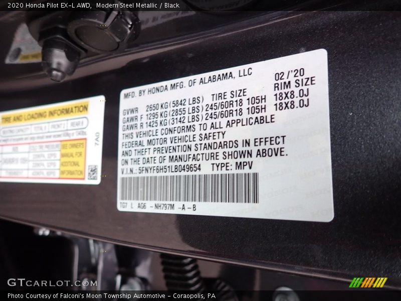 Modern Steel Metallic / Black 2020 Honda Pilot EX-L AWD